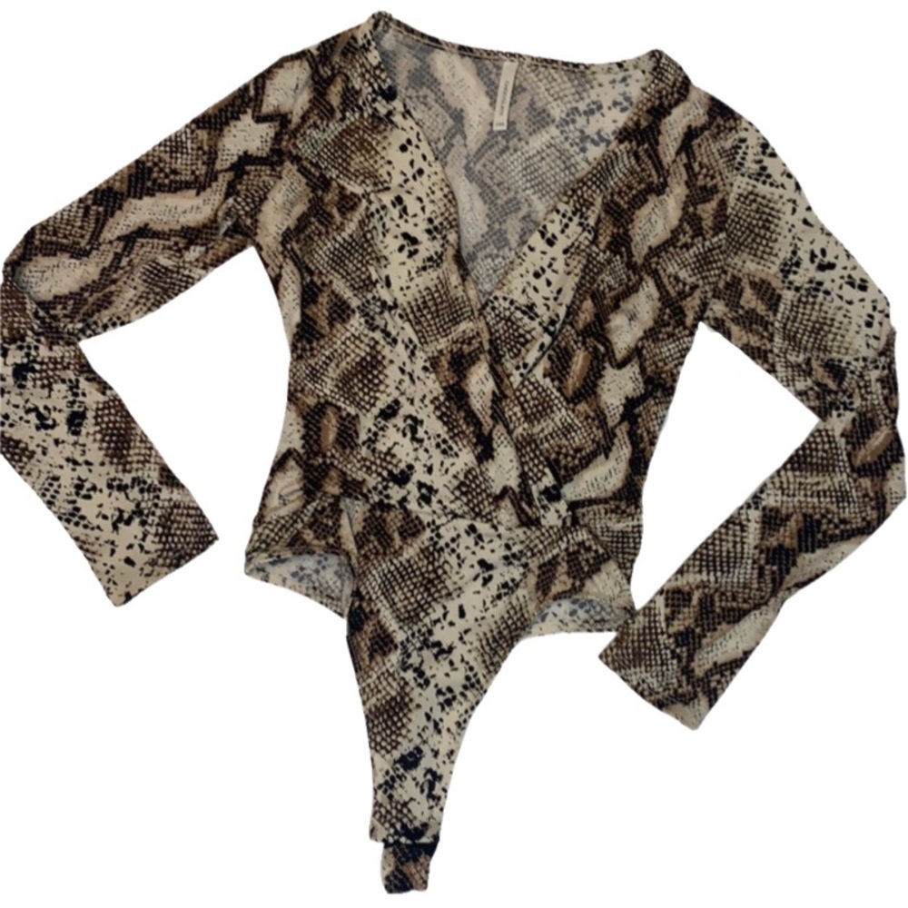 Python snake print draped front bodysuit size SMALL